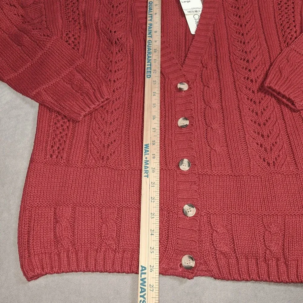 Vintage Cabin Creek Red Size Large Knit Cardigan 90s Cabincore Shoulder Pads